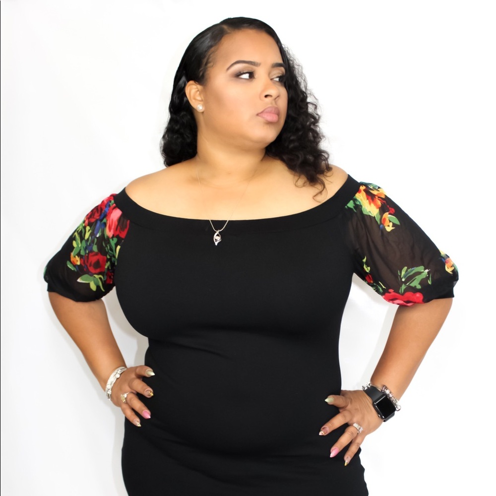 Rose Off the Shoulder Mini Dress
